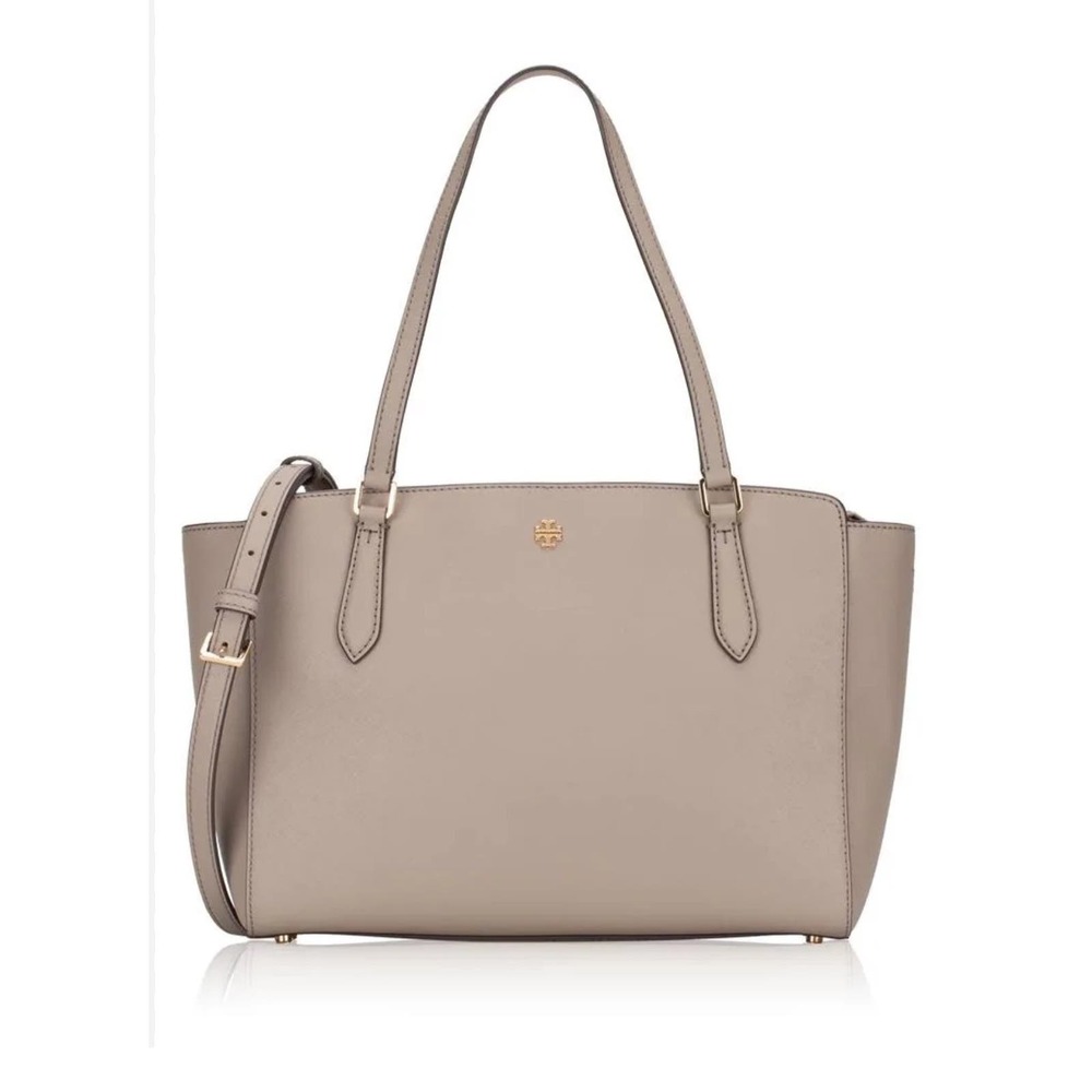Tory Burch Women's 64188 Emerson Small Top Zip Saffiano Leather Tote French Gray